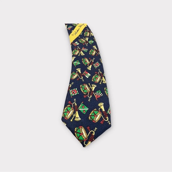 Salvatore Ferragamo Tie Necktie Blue Geometric Drum Trumpet Silk Made In Italy - Picture 5 of 12